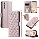 Crossbody Checkered Leather Wallet Case For Samsung Galaxy S24 Ultra S23 Plus S22 S21 FE A55 A25 A35 A15 Lanyard Flip Bag Cover