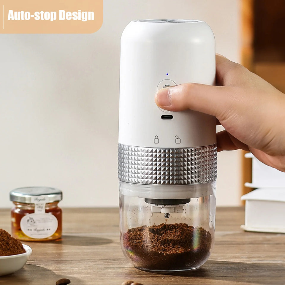 Portable Electric Burr Coffee Grinder 13W 200ml USB Rechargeable Adjustable Setting Cordless Coffee Bean Grinder with Cleanin