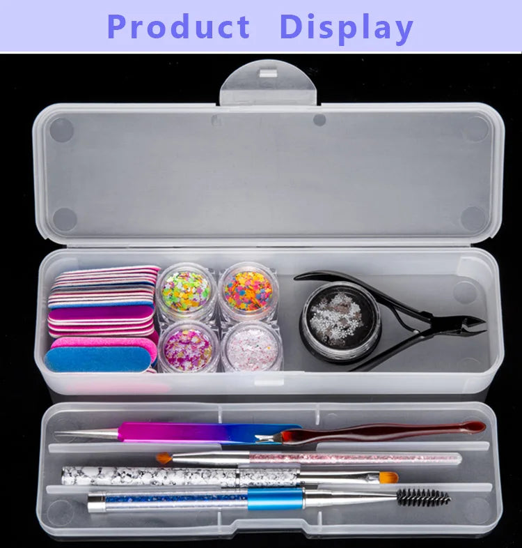 1Pc Rectangle Double-layer Nail Art Tool Empty Storage Box Tweezers Clippers Nail Brush Files Portable Plastic Container 22cm