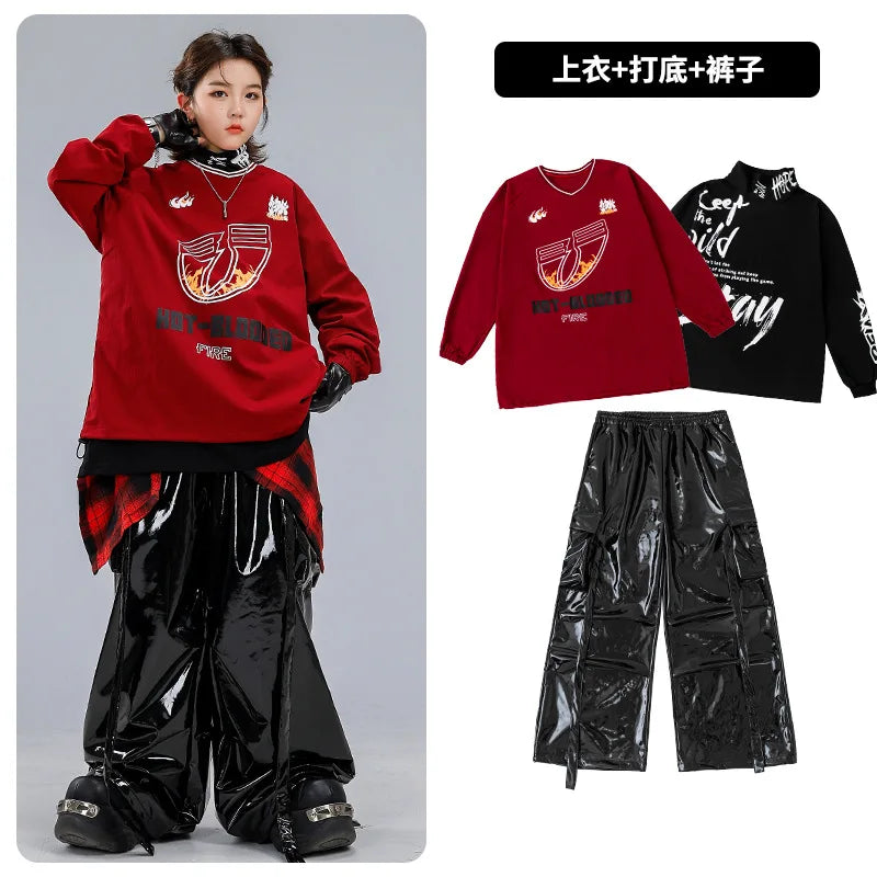 Boys Hip Hop Sweatshirt Shiny Vest Street Dance Cargo Pants Girls K-pop Clothes Set Kid Hip Hop Jazz Costume Children Streetwear
