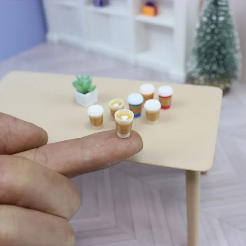 4Pcs Cute Miniature Dollhouse Mini Holding Latte Coffee Cup Mini Drinks Model For Dollhouse Doll Accessories