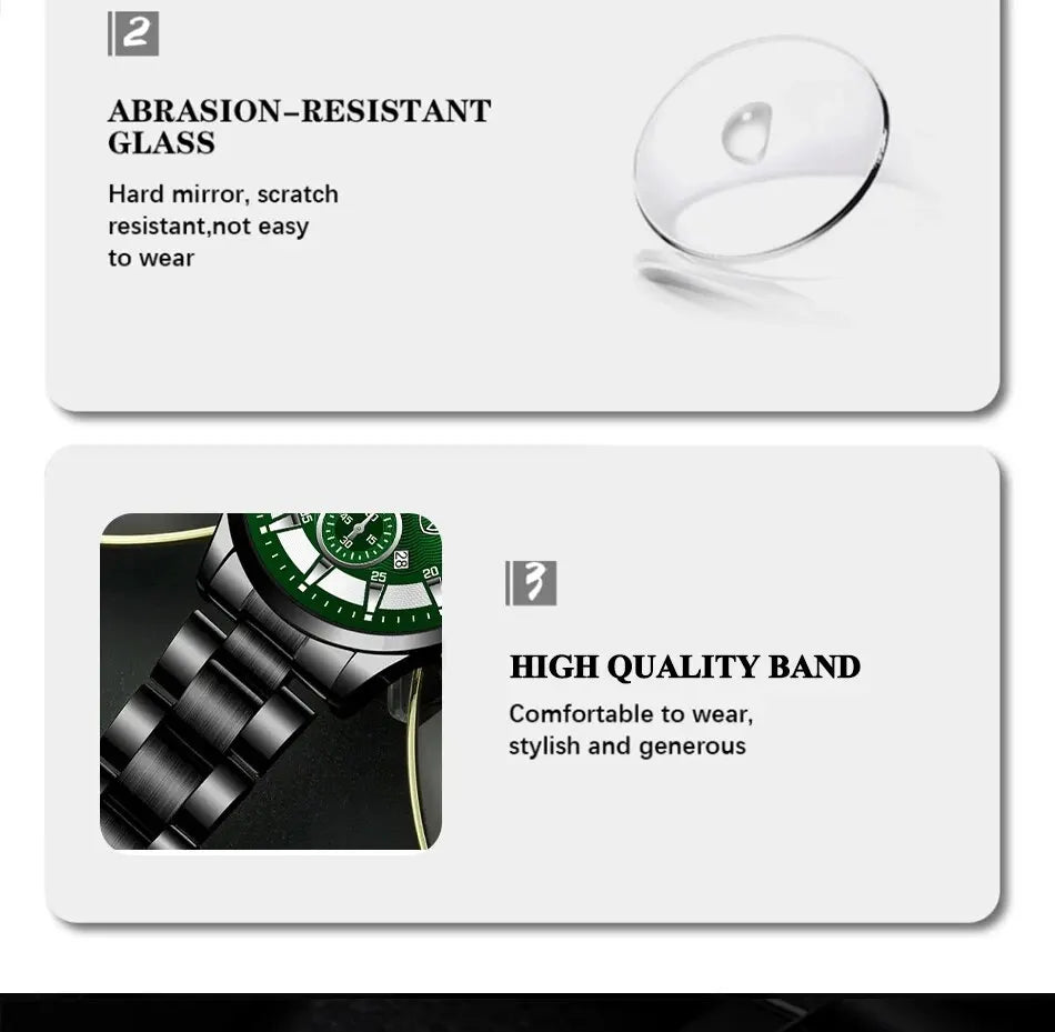 Fashion Men Stainless Steel Watch Luxury Calendar Quartz Wrist Watch Mens Business Watches for Man Luminous Clock