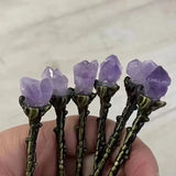 Natural Purple Amethyst Metal Spoons  Coffee Spoon Dessert Copper Spoon Long Handle Vintage Ice Cream Mixing Spoon