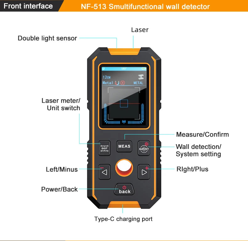 Noyafa Nf-513S Metal Detector Wire Finder for Detecting Underground Cables Cable Metal AC Wood in Walls Cable Tracker Tools
