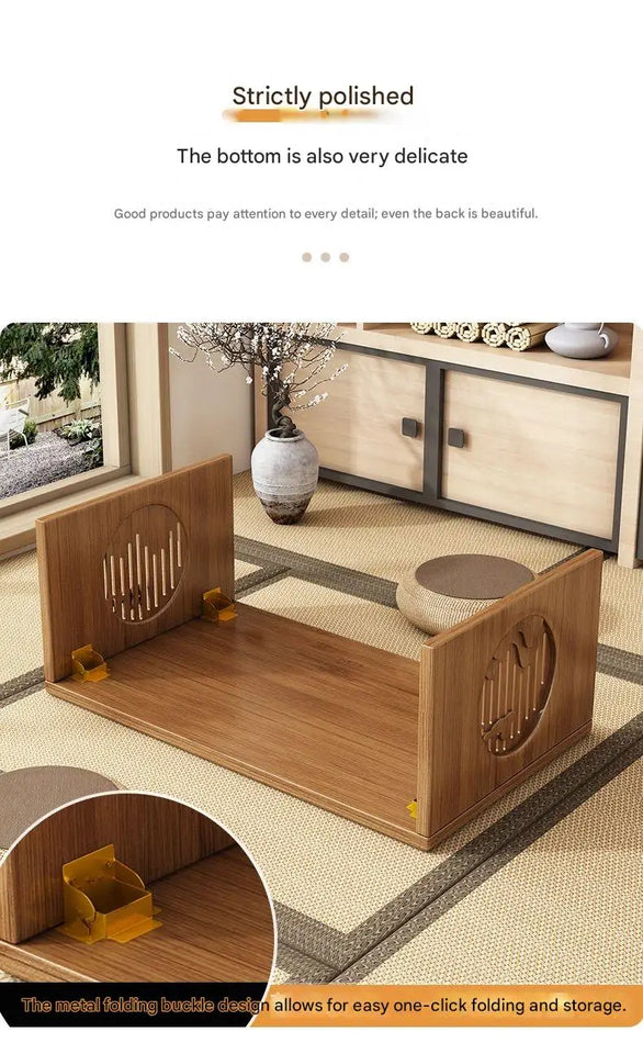 Japanese Style Pure Bamboo Foldable Coffee Table Real Wood Tatami Low Sitting Floor Mat Small Tea Table Window Seat Table