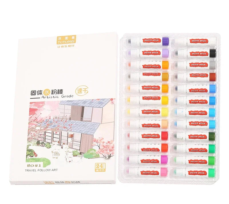12/18/24 Colors Solid Quick-drying Gouache Stick Set for Children and Students To Draw Water-soluble Colorful Watercolor Pens