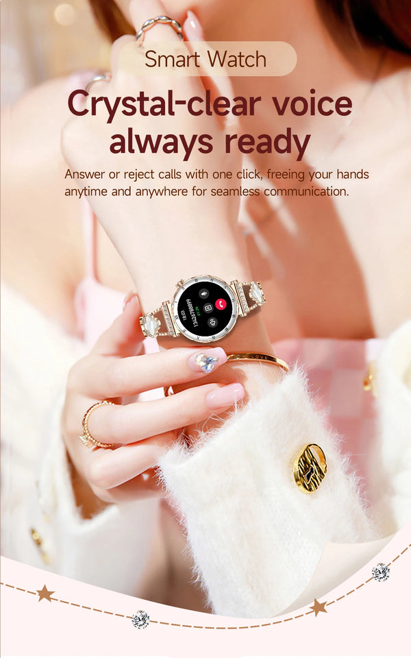 LIGE New 1.19inch AMOLED Fashion Ladies Smart Watch Bluetooth Call Sports Bracelet Women’s Health Waterproof Diamond Smartwatch