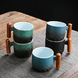 Ceramic retro coffee cup, office water cup, tea cup, wooden handle coffee cup, handmade tea coffee cup, birthday gift
