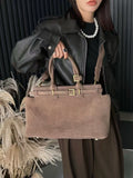 Winter Matte Coffee Camel Grey Large Tote Russian Style Real Suede Cow Leather Women Handbag Nubuck Commuter Office Shoulder Bag