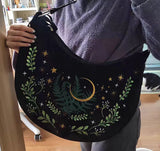 Dark Gothic Witch Plant Embroidered Flannel Shoulder Underarm Bag, Vintage Large Capacity Crossbody Bag,  Bags for Women