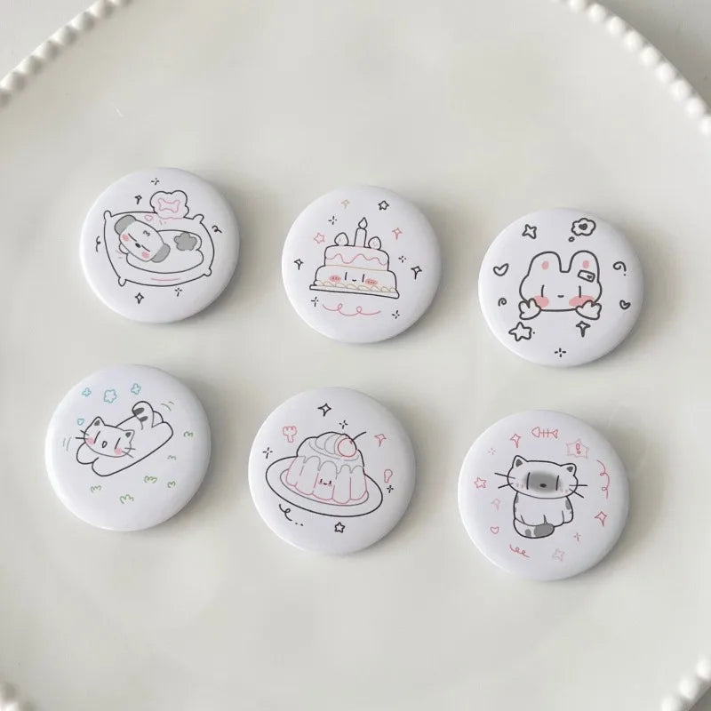 6pcs/set 45mm Cute Cartoon Mini Enamel Pins Kawaii Badges for Bag Denim Jacket Scrapbook Journal Girly Collectible Badge Pins