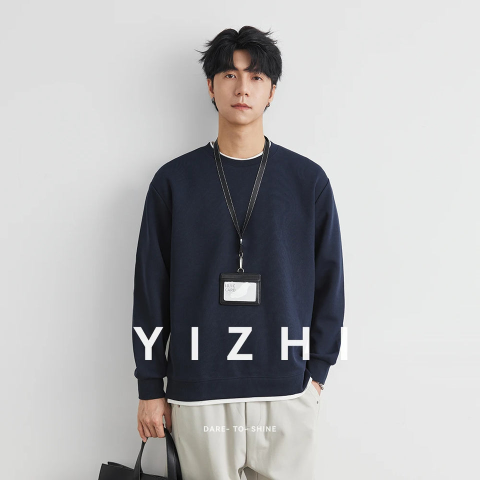 Men's Long Sleeve Casual Hoodie Loose Fit Round Neck White Top For Spring Autumn Versatile Sweatshirt Trendy Brand Men's Wear