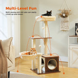 Modern Cat Tree for Indoor Cats Multi-Level Wood Cat Tower with Cozy Condo Hammock Sisal Scratching Posts Kitten House Cat Toys