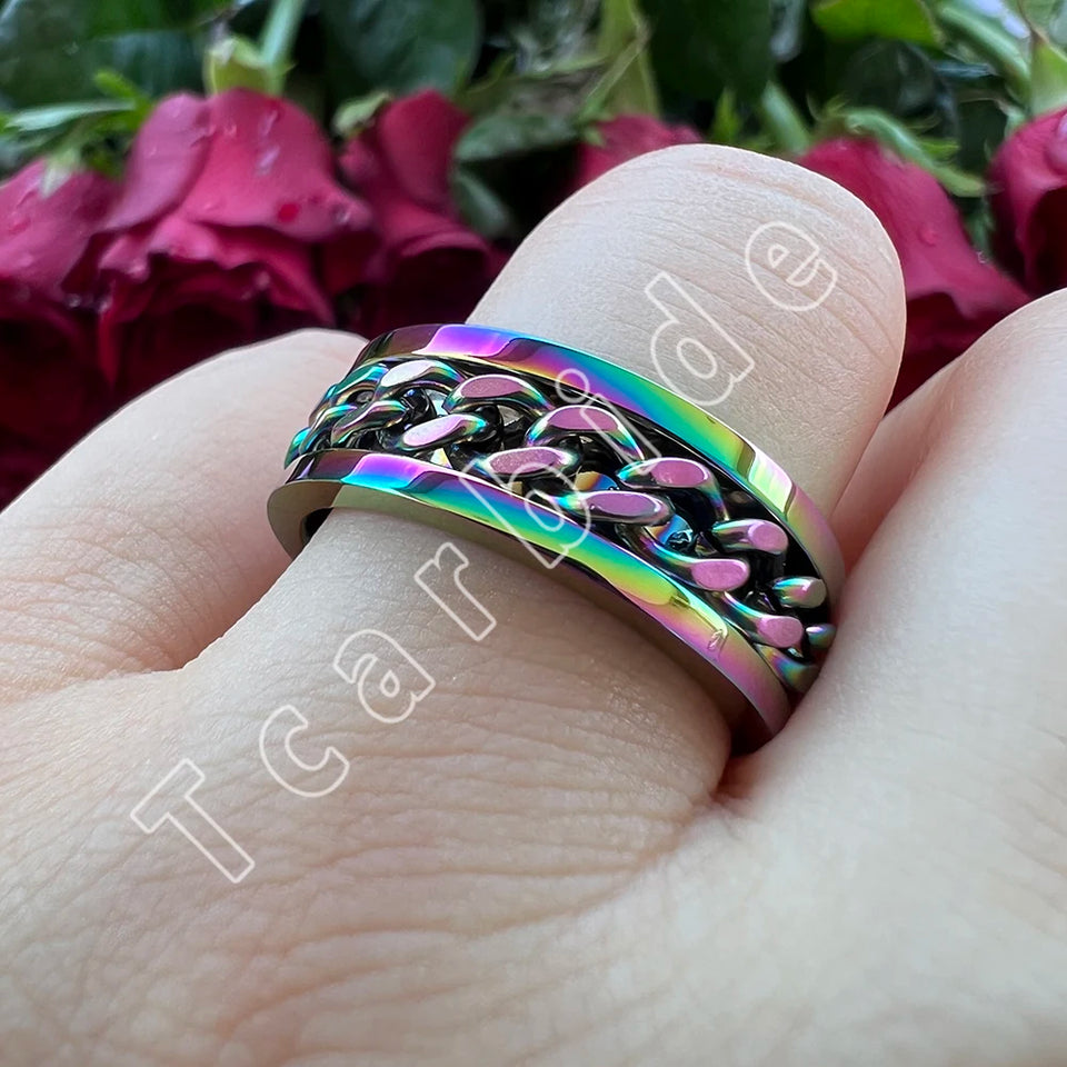 Dropshipping 8mm New Arrivals Men Women Stainless Steel Rotate Chain Ring Stepped Grooved Brushed Festival Fashion Gift Jewelry