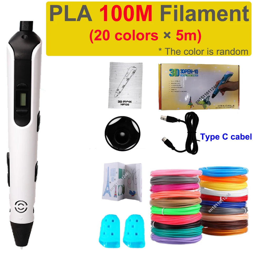 New 3D Printing Pen LCD Display Screen 1.75mm ABS/PLA 0.7mm Diameter Material Kids DIY Drawing Pen Christmas Birthday Gifts