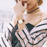 1 Set Women Leather Watches Minimalist Style 6.9mm Ultra Thin Dial Black Gift Box Adjuster Spare Strap Women's Dress Wristwatch