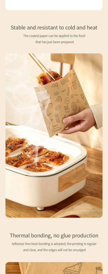 50PCS Greaseproof Paper Bag, Kraft Paper Bag, Food Packaging Bag, Disposable Packaging Baking Paper Kitchen Accessories