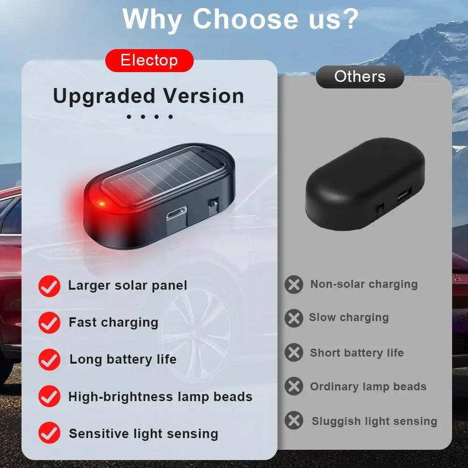 1pcs Car Fake Security Light Solar Powered Simulated Dummy Alarm Wireless Warning Anti-Theft Caution Lamp LED Flash Imitation