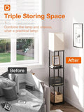 Floor Lamp with Shelves Modern Standing Shelf Lamp with 3 Color Temperature LED Bulb White Shade for Living Room Bedroom Office