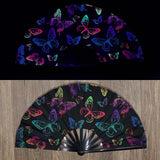 Folding Fan Bright Color Rainbow Starry Sky Color Glow In The Dark Festival Performance Party Supplies Hand Fan Xmas Dance Fan