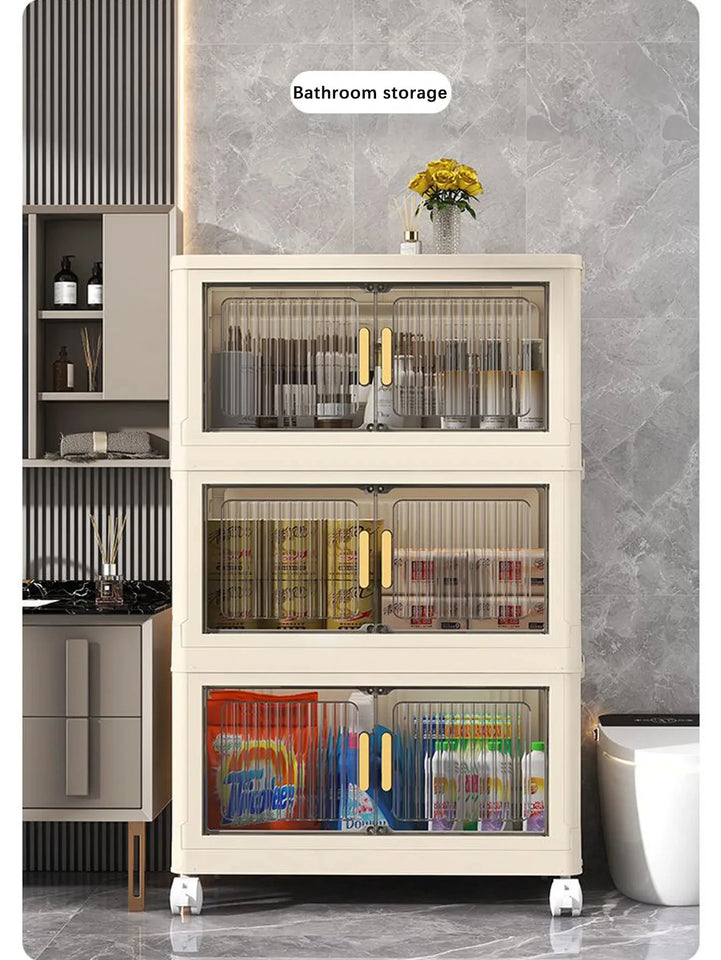 Collapsible Sturdy Storage Cabinet with Drawers and Wheels - Roomy Multi-purpose PP Organizer - Durable Storage Shelf