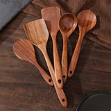 Wood Kitchenware Cooking Set Household Spatula Spoon Set Salad Spoon Fork Stirring Spoon Kitchen Baking Set With storage bucket