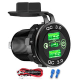 12V/24V Triple USB C Car Charger Socket USB Outlets PD & 18W QC3.0 Aluminum Metal Car Socket Adapter with Touch Switch
