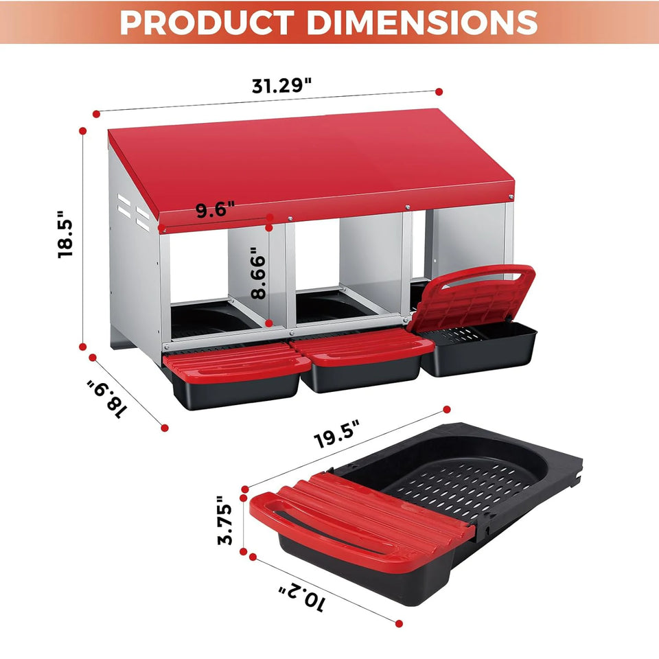 Multi-Compartment Metal Chicken Nesting Box Automatic Roll-Out Egg Collection Waterproof Steel Laying Box for Hens Ducks Rabbits