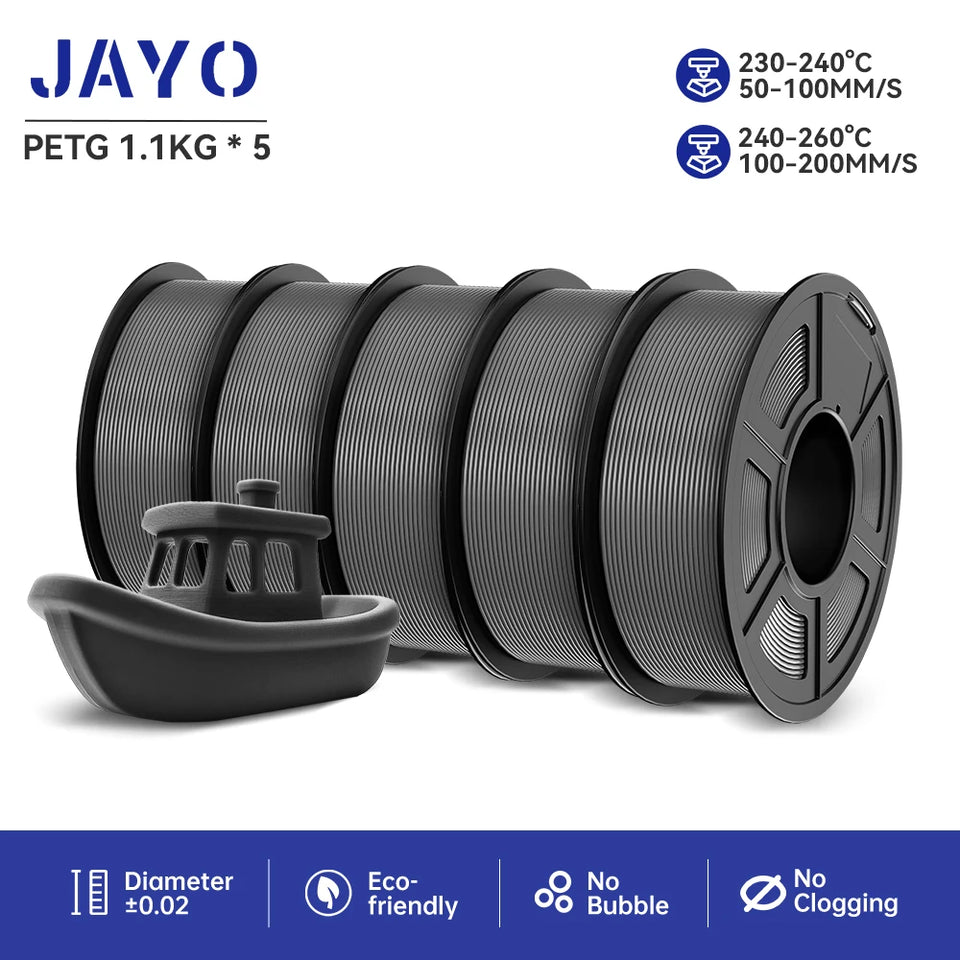 JAYO filaments petg 5Rolls Mixed colors 3D Printer Filament 1.75mm 100% No Bubble FDM 3D Printer Materials DIY Gift 1.1KG/1rolls