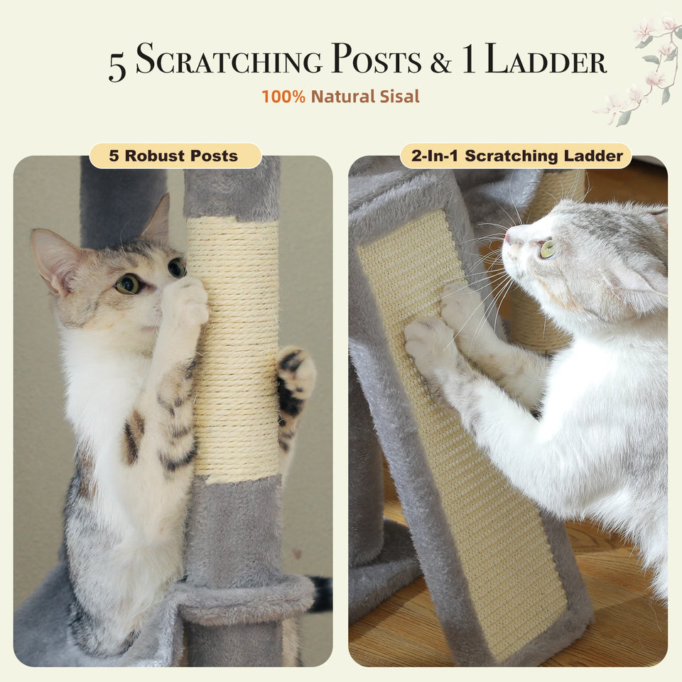 Cactus Cat Tree Floor to Ceiling Cat Tower 7 Tiers Cat Climbing Tree with Cozy Hammocks and Condos 5 Platforms Scratching Posts