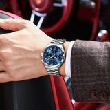 POEDAGAR Fashion Functional Man Wristwatch Luminous Week Date Business Watch For Men Stainless Steel Sports Men's Quartz Watches