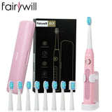 Fairywill Electric Sonic Toothbrush FW-D7 USB Charge Rechargeable Adult Waterproof Electronic Tooth Brushes Replacement Heads 8