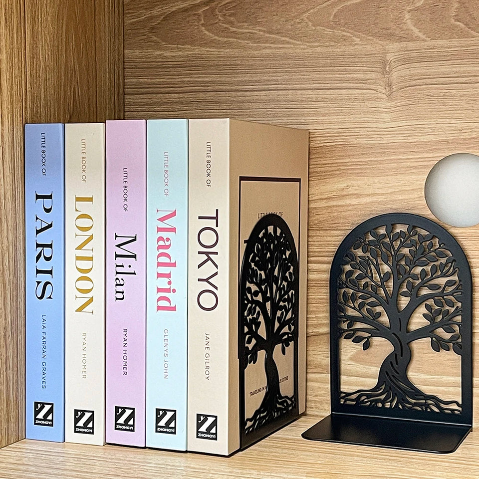 Tree of Life Decorative Bookends Bookends for Heavy Books Black Tree Metal Bookends Desk Organizer Library Decor Home Decor