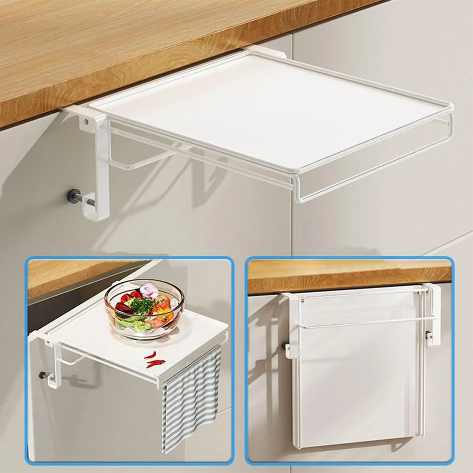 Cabinet Foldable Wall Desk Laundry Floating Table Space-Save Kitchen Shelf With Towel Rack Countertop Cabinet Extension Storage