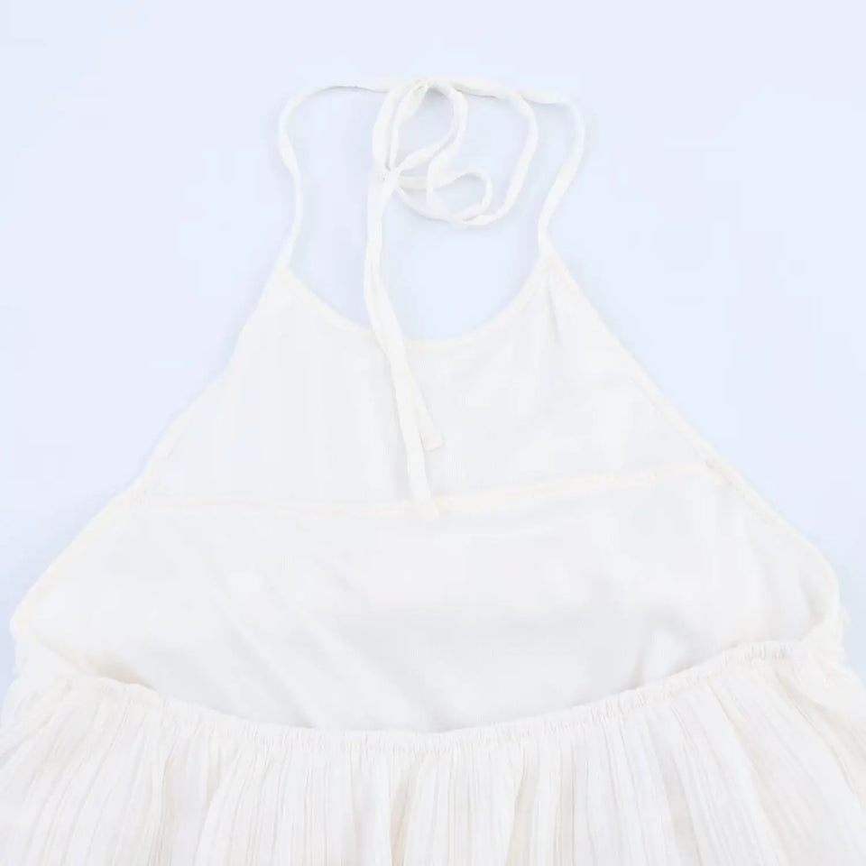 HH Women's Summer New Popular Sweet Laminated Decorative Halter Neck Dress Female Classy Sexy Backless Mini Sleeveless Dress