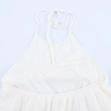 HH Women's Summer New Popular Sweet Laminated Decorative Halter Neck Dress Female Classy Sexy Backless Mini Sleeveless Dress