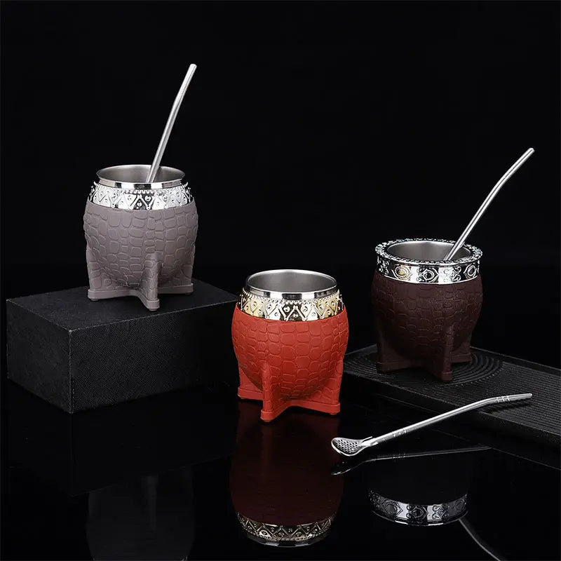 Creative Double Wall 260ml Stainless Steel Yerba Mate Tea Cup Tumbler Beer Pint Coffee Mug Gifts For Friend No Straw