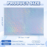 12Sheets Printable Holographic Sticker Paper Vinyl Sticker Paper A4 Waterproof Quickly Stickers for Laser Printer Inkjet Printer