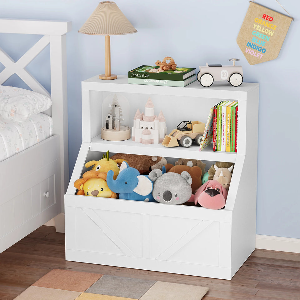 Kids Bookshelf Wooden Toy Storage Organizer with Cubby Toddler Bookcases for Playroom Children's Room Bedroom Nursery School