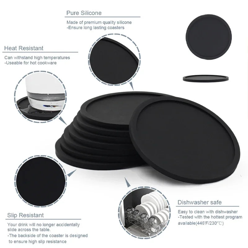 6Pcs 10cm Silicone Coasters Round Heat Resistant Rubber Tea Cup Mat Drink Coffee Mug Glass Beverage Holder Pad Decor Table Mat
