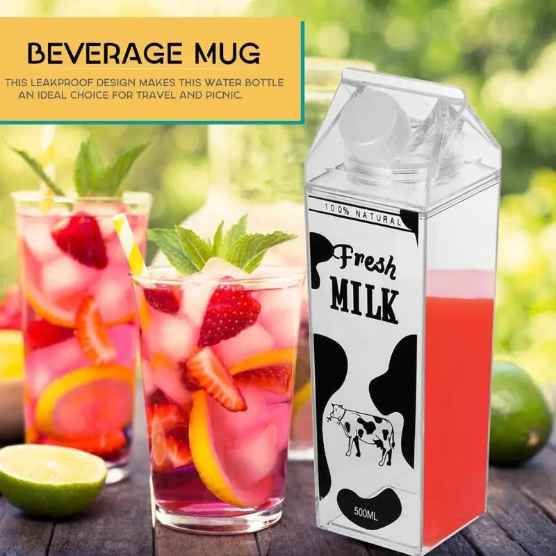 500/750/1000ML Milk Bottle Water Box Square Coffee Juice Tea Cup Transparent Milk Storage For Outdoor Sports Camping Gym