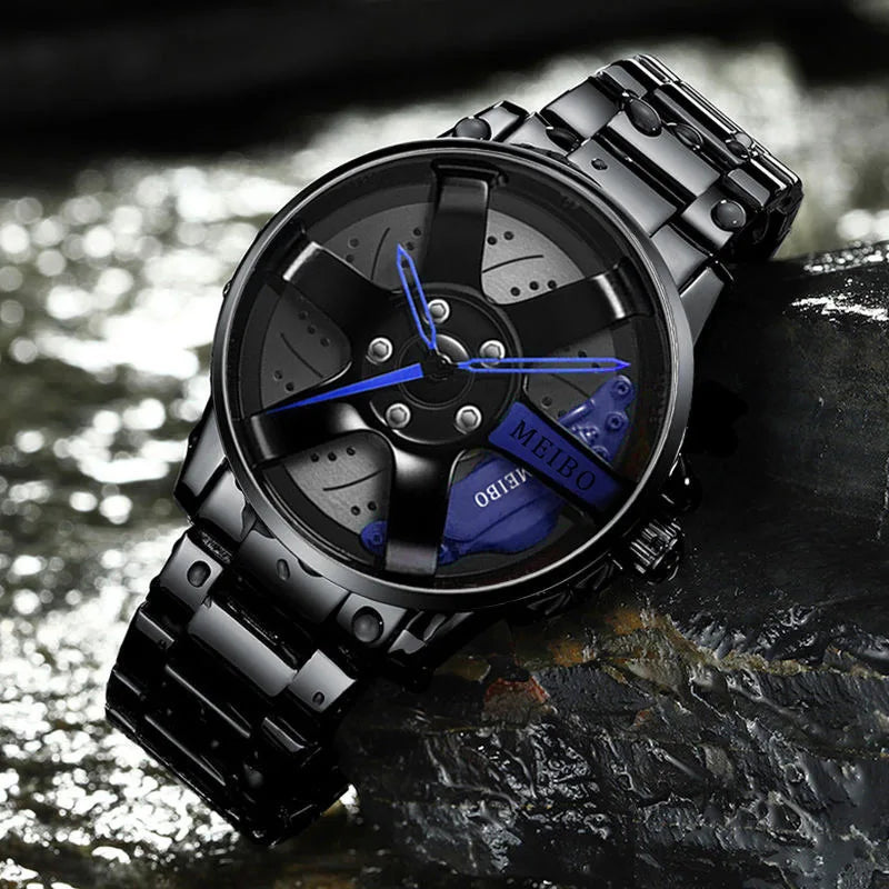 New Top Men Stainless Steel Watches Mens Car Wheel Hub Leather Quartz Watch For Male Military Sport Watch Relogio Masculino Hot