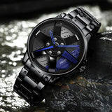New Top Men Stainless Steel Watches Mens Car Wheel Hub Leather Quartz Watch For Male Military Sport Watch Relogio Masculino Hot