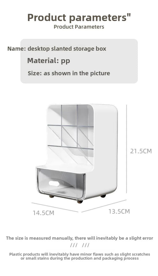 Angle Insertion Desk Pen Holder, Desktop Storage Box for Office Supplies & Cosmetics, Multifunctional Organizer Rack