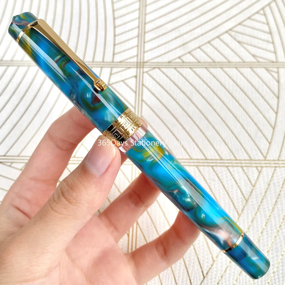 Smooth Asvine P20 Piston Filling Fountain Pen Acrylic Beautiful Patterns EF/F/M Nib with Golden Clip Writing Office Gift Box Pen
