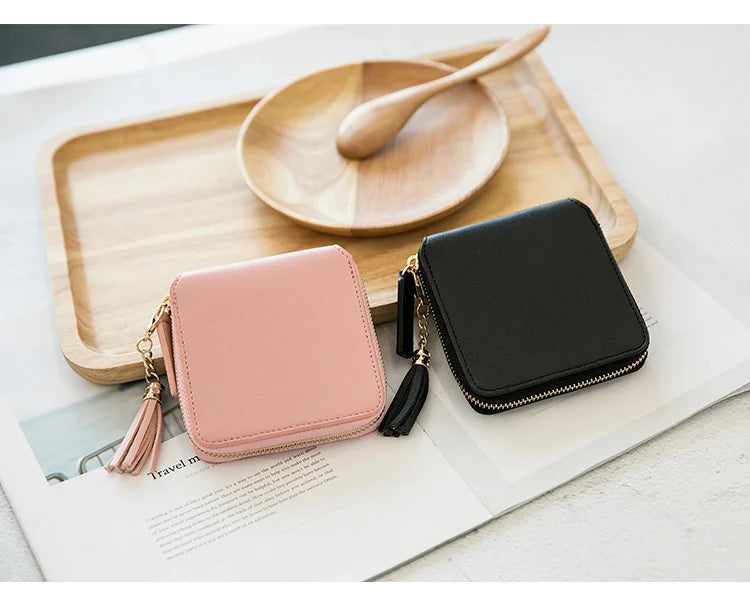Women's Fringe Square Zipper Purse, Short Money Clip, All Simple Card Bag, Multi-functional Fashion Purse, New, 2024