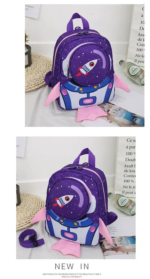 Childrens Anti Slip Backpack 1-3Years Old Space Rocket Towing Rope Kindergarten Backpack Childrens Early Education Bag New Model