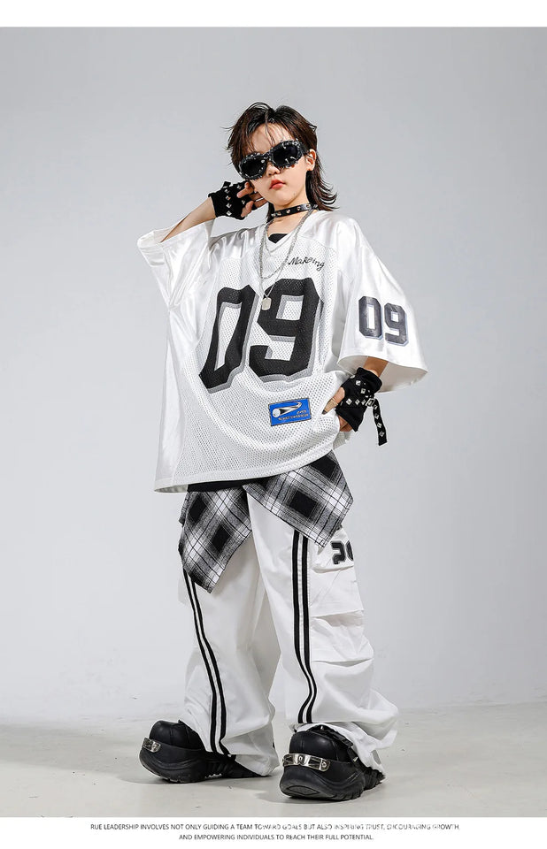 Boys Hip Hop Mesh T-shirt Cargo Pants Girls K-pop Street Dance Sweatshirt Costumes Child Clothes Sets Kids Teens Jazz Streetwear