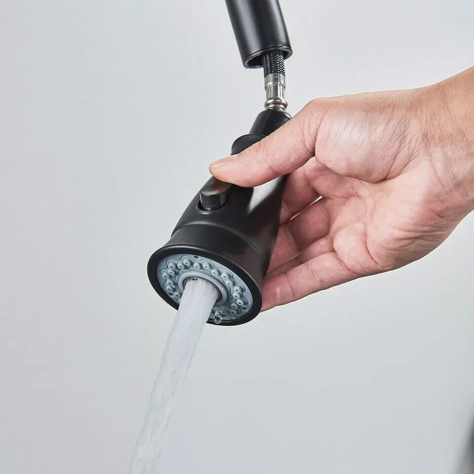 Matte Black Kitchen Sink Faucet with Pull Down Sprayer 1 Handle 2 Hole Mixer Tap Hot and Cold Taps