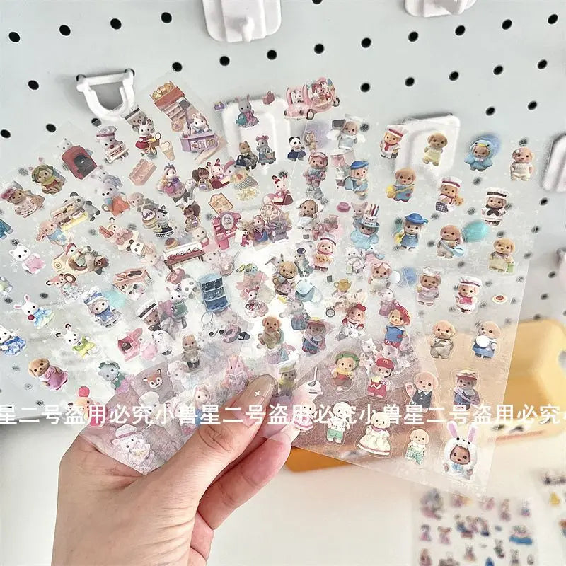 Sylvanian Families Stickers with Beautiful  Photo Cut Film PET Stickers House Scene Handmade Account Cute Guka Stickers